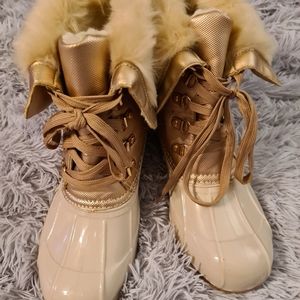 Rose gold duck boots